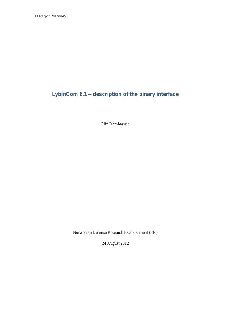 Forsiden av dokumentet Lybincom 6.1 - description of the binary interface