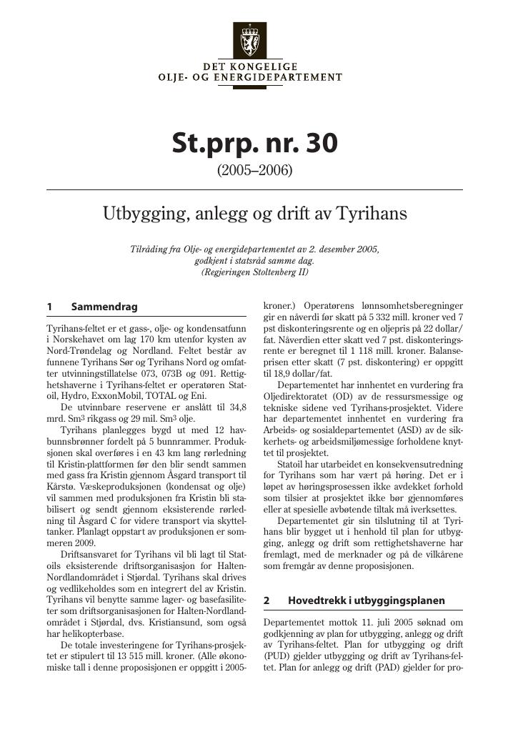 Forsiden av dokumentet St.prp. nr. 30 (2005-2006)