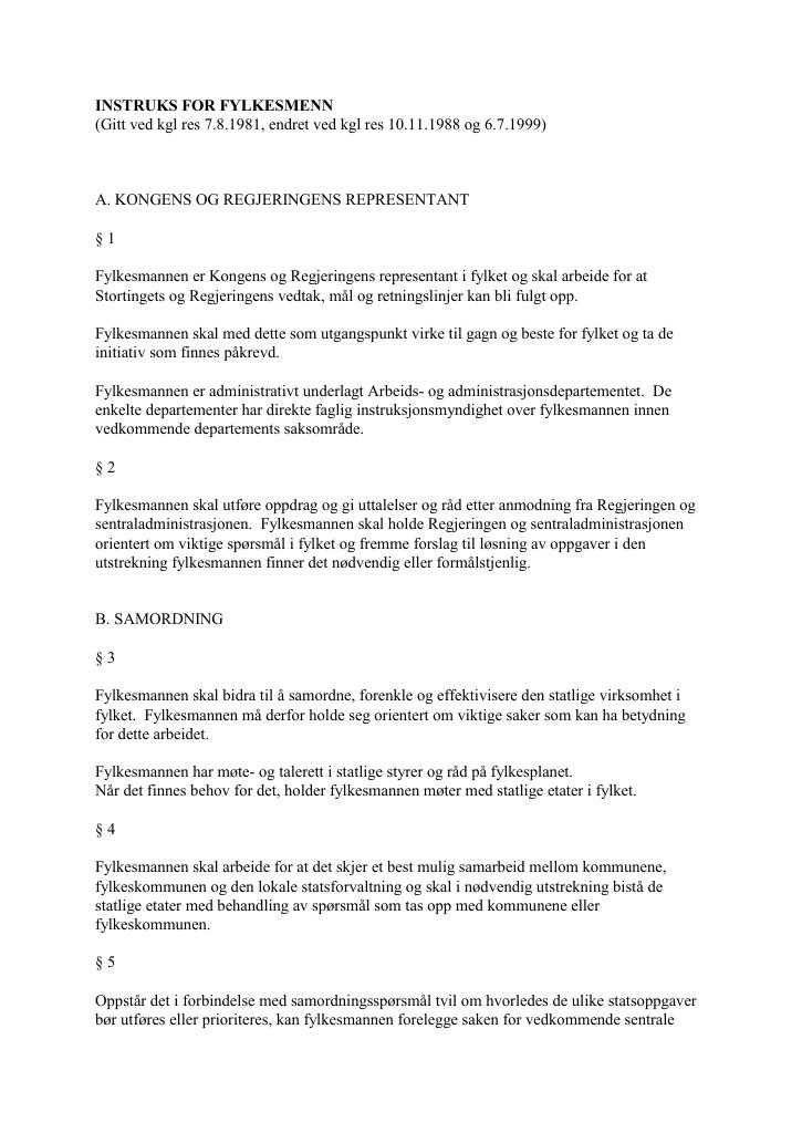 Forsiden av dokumentet Instruks for fylkesmenn