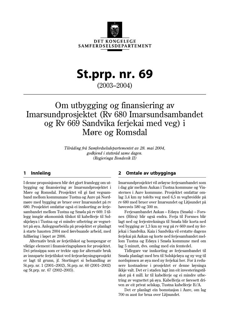Forsiden av dokumentet St.prp. nr. 69 (2003-2004)