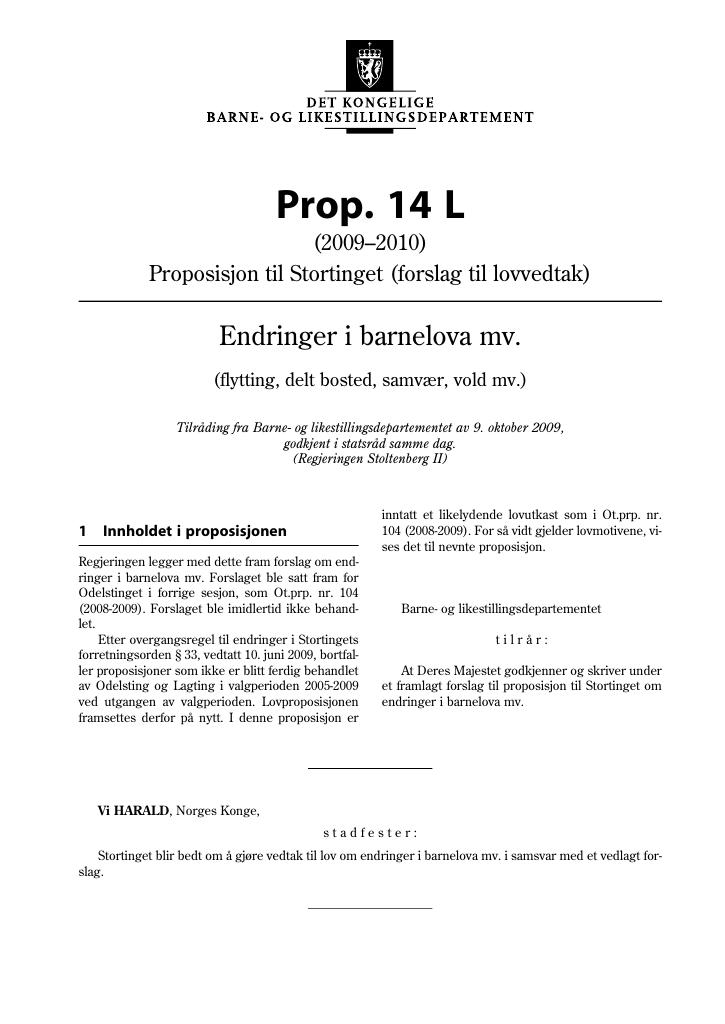 Forsiden av dokumentet Prop. 14 L (2009-2010)