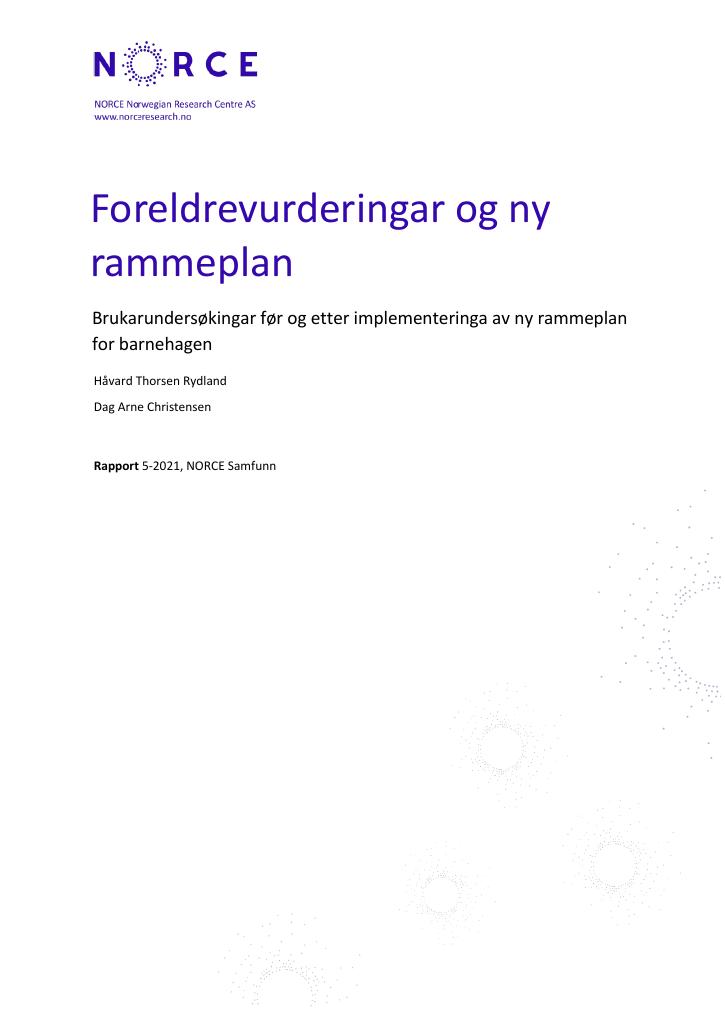 Forsiden av dokumentet Foreldrevurderinger og ny rammeplan