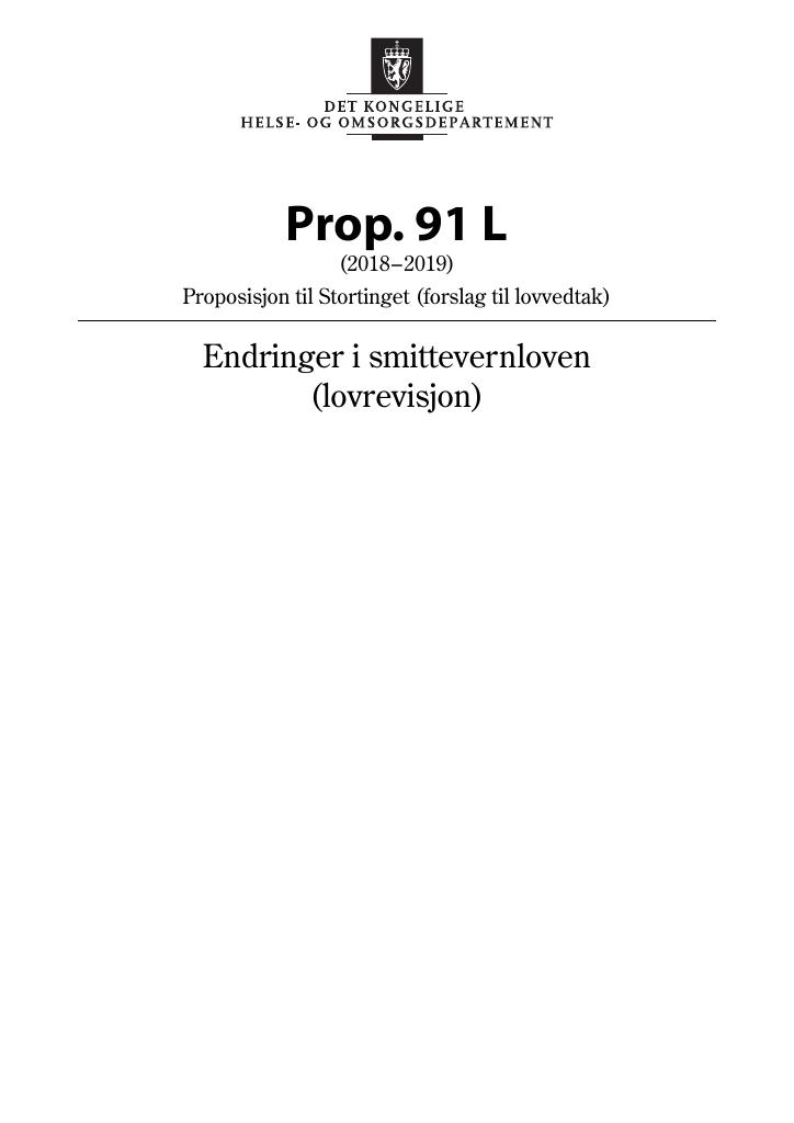 Forsiden av dokumentet Prop. 91 L (2018–2019)