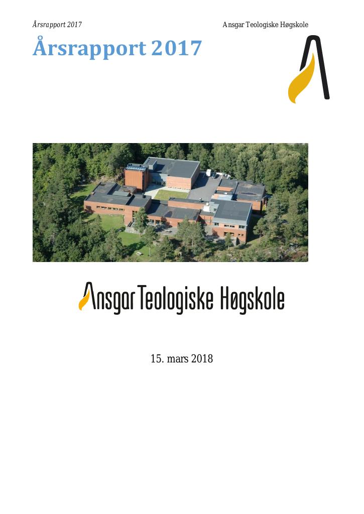 Forsiden av dokumentet Årsrapport Ansgar høyskole 2017