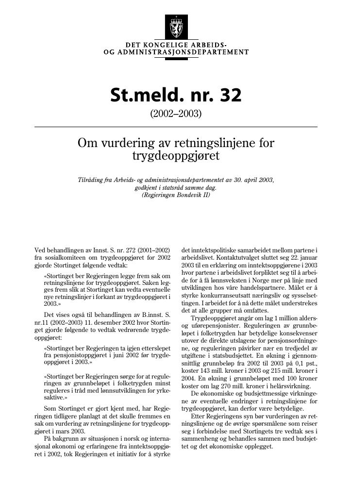 Forsiden av dokumentet St.meld. nr. 32 (2002-2003)