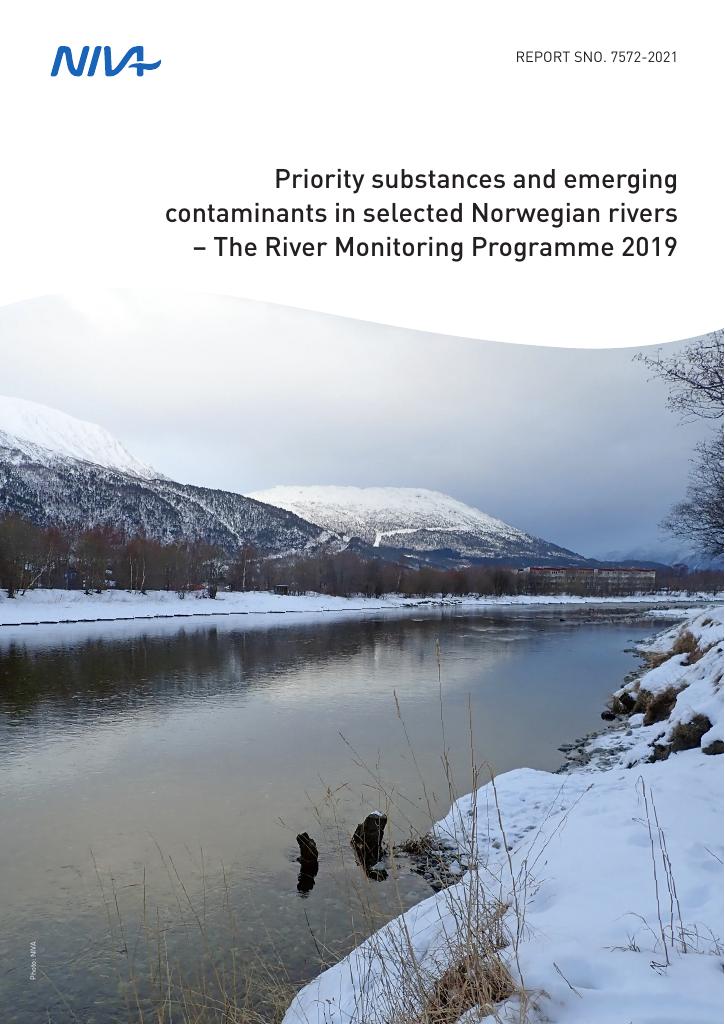 Forsiden av dokumentet Priority substances and emerging contaminants in selected Norwegian  rivers – The River Monitoring Programme 2019