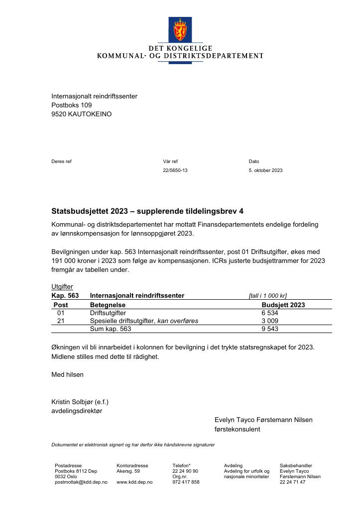 Forsiden av dokumentet Supplerende tildelingsbrev 4.pdf 2023