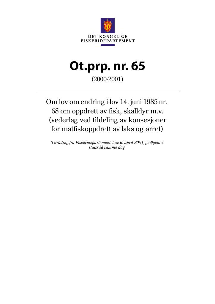 Forsiden av dokumentet Ot.prp. nr. 65 (2000-2001)