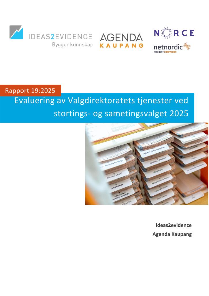 Forsiden av dokumentet Evaluering av Valgdirektoratets tjenester ved stortings- og sametingsvalget 2025