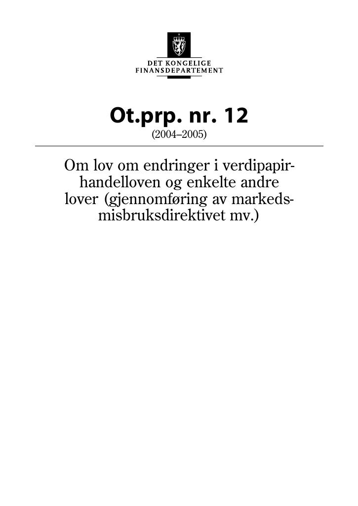 Forsiden av dokumentet Ot.prp. nr. 12 (2004-2005)