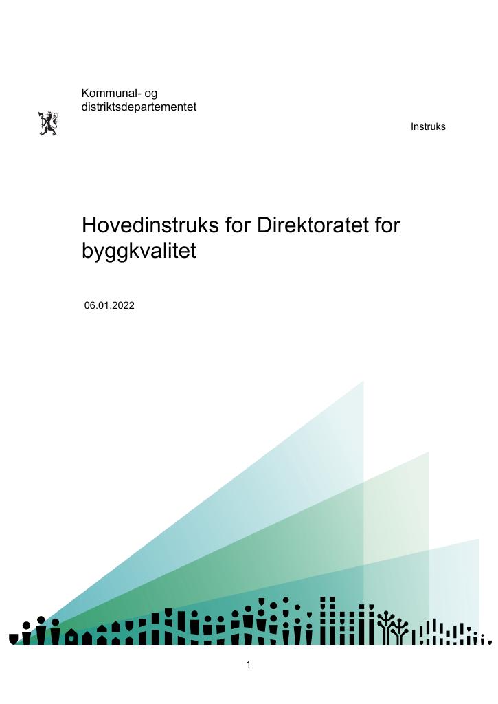 Forsiden av dokumentet Hovedinstruks Direktoratet for byggkvalitet 2022