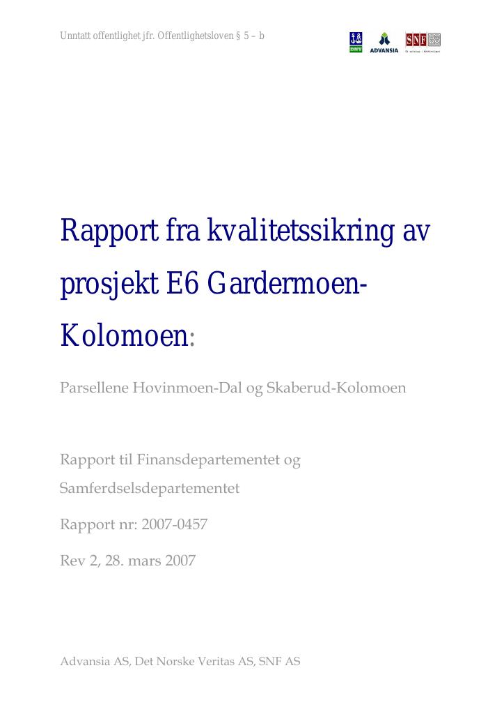 Forsiden av dokumentet E6 Gardermoen - Kolomoen