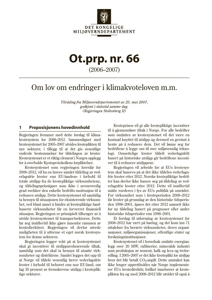 Forsiden av dokumentet Ot.prp. nr. 66 (2006-2007)