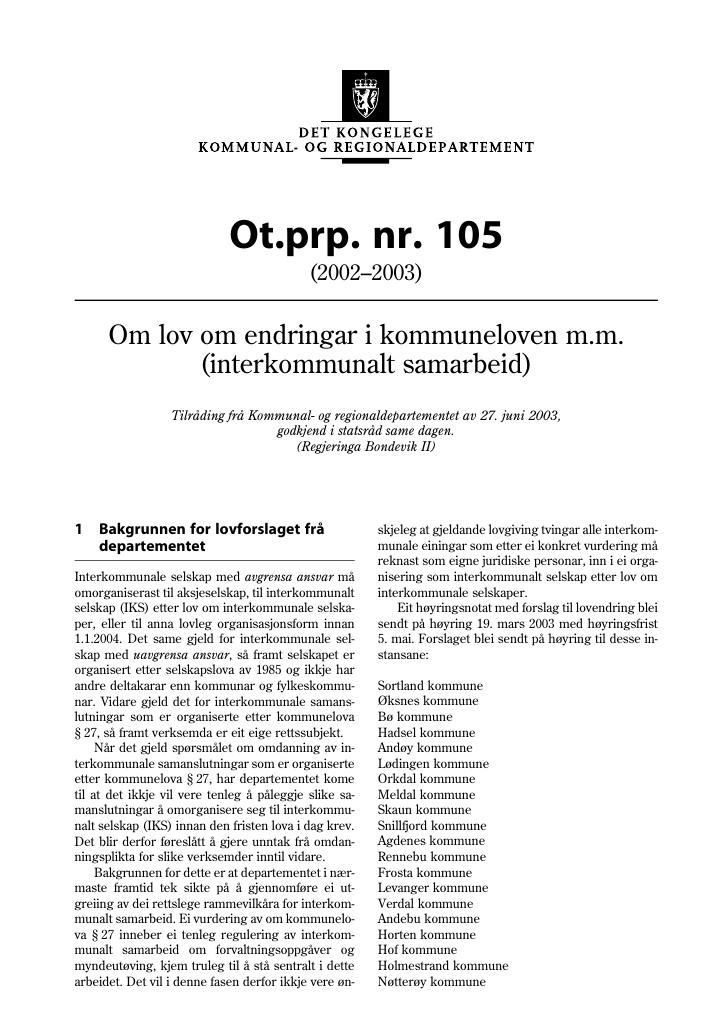 Forsiden av dokumentet Ot.prp. nr. 105 (2002-2003)