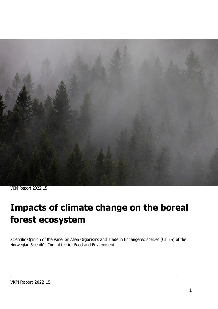 Forsiden av dokumentet Impacts of climate change on the boreal forest ecosystem