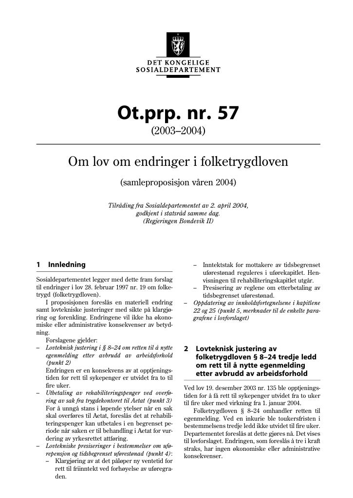 Forsiden av dokumentet Ot.prp. nr. 57 (2003-2004)