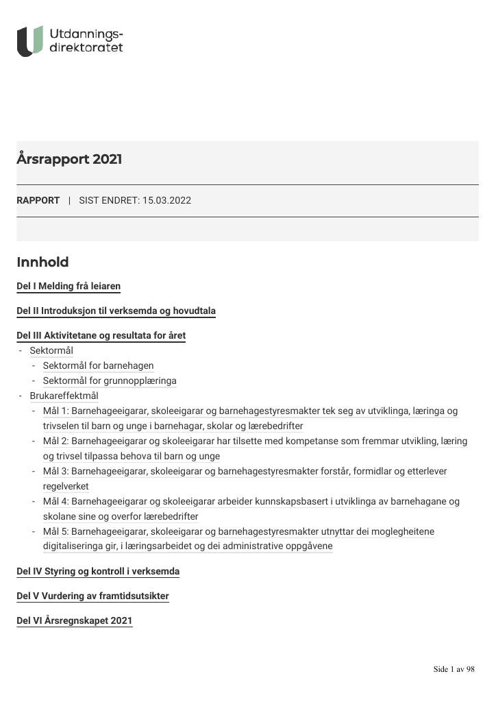 Forsiden av dokumentet Årsrapport Utdanningsdirektoratet 2021