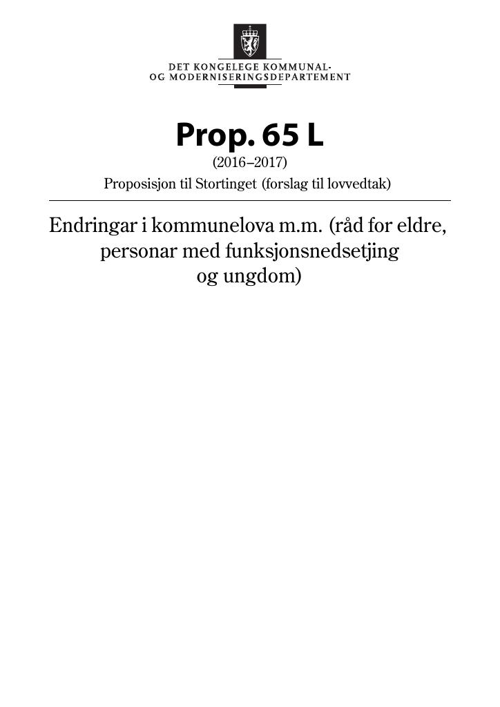 Forsiden av dokumentet Prop. 65 L (2016–2017)