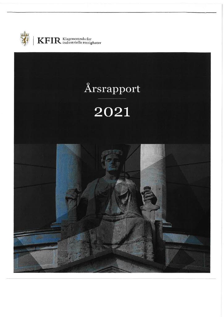 Forsiden av dokumentet Årsrapport Klagenemnda for industrielle rettigheter 2021
