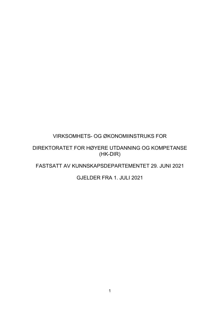 Forsiden av dokumentet Instruks Direktoratet for høyere utdanning og kompetanse 2021