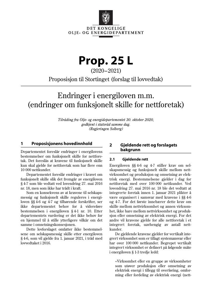 Forsiden av dokumentet Prop. 25 L (2020–2021)