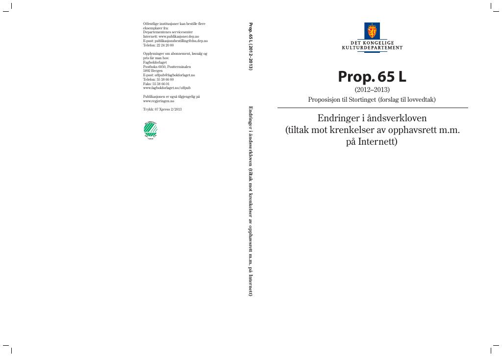 Forsiden av dokumentet Prop. 65 L (2012–2013)