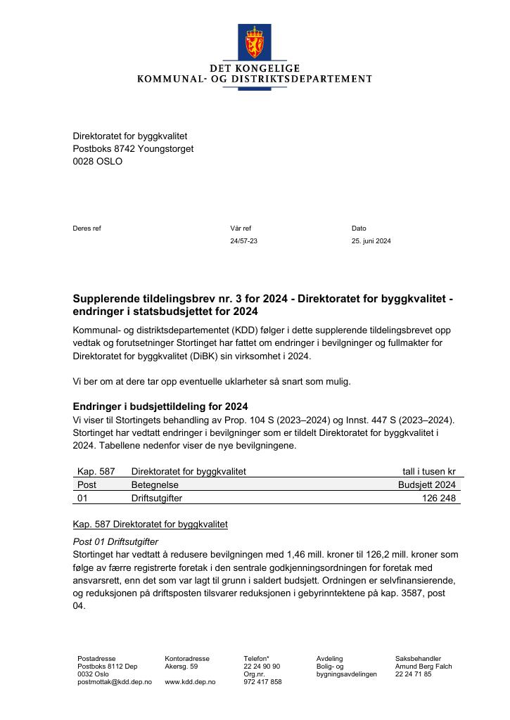 Forsiden av dokumentet Supplerende tildelingsbrev nr. 3 for 2024 (pdf)