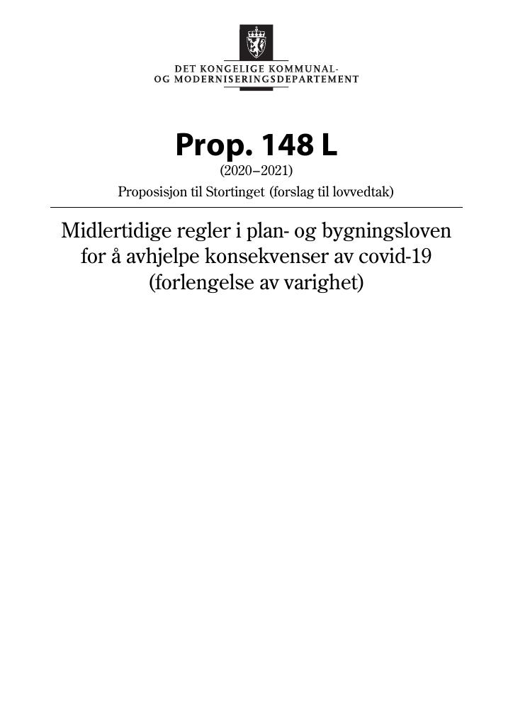 Forsiden av dokumentet Prop. 148 L (2020–2021)
