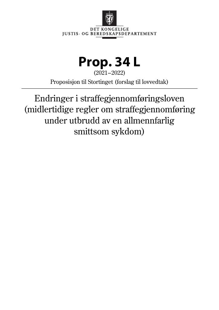 Forsiden av dokumentet Prop. 34 L (2021–2022)