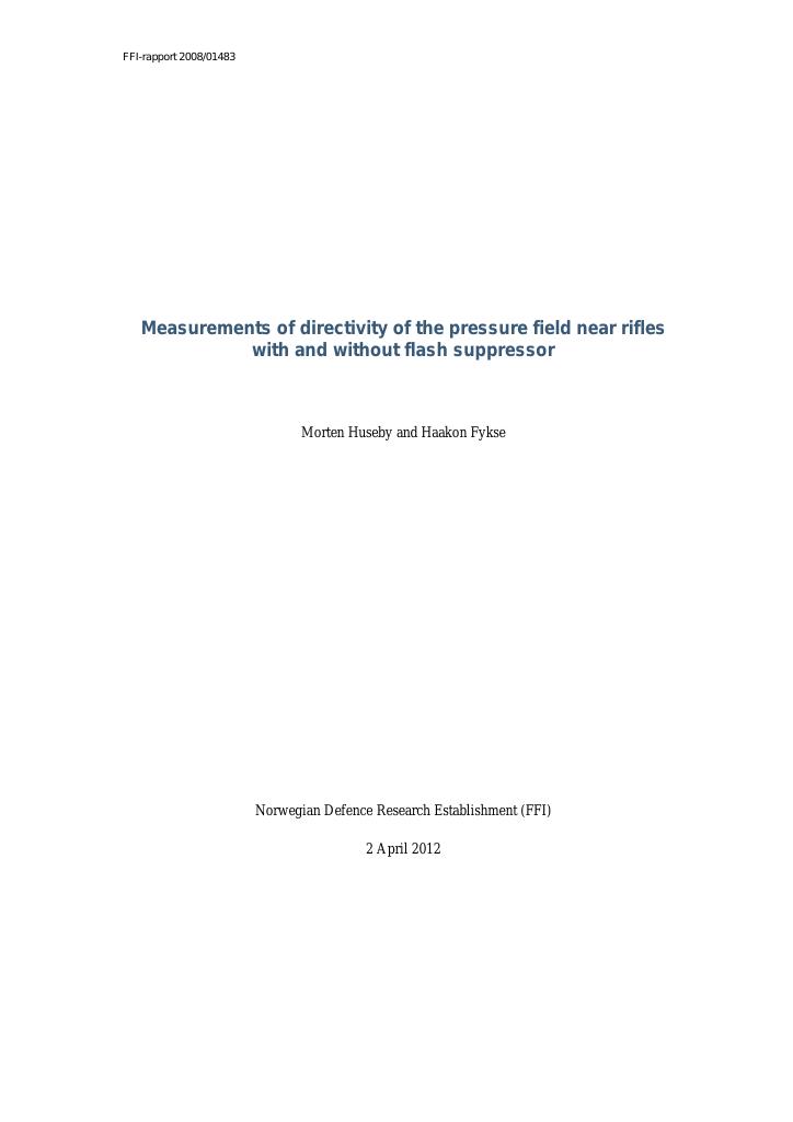 Forsiden av dokumentet Measurements of directivity of the pressure field near rifles with and without flash suppressor