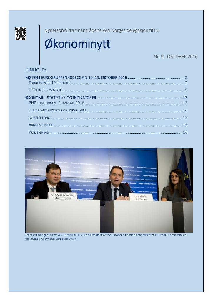 Forsiden av dokumentet Økonominytt fra EU-delegasjonen, oktober 2016