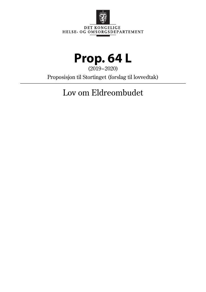 Forsiden av dokumentet Prop. 64 L (2019–2020)