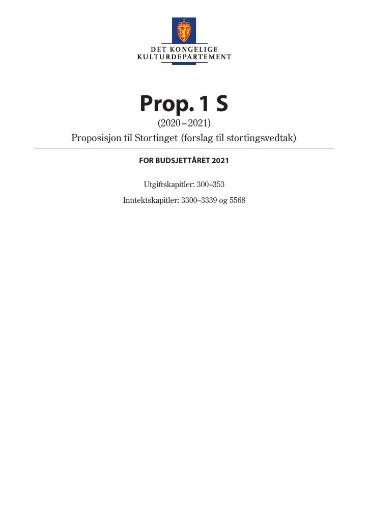 Forsiden av dokumentet Prop. 1 S (2020–2021)