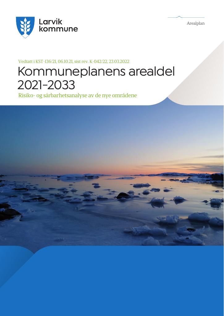 Forsiden av dokumentet Kommuneplanens arealdel 2021-2033 : risiko- og sårbarhetsanalyse av de nye områdene