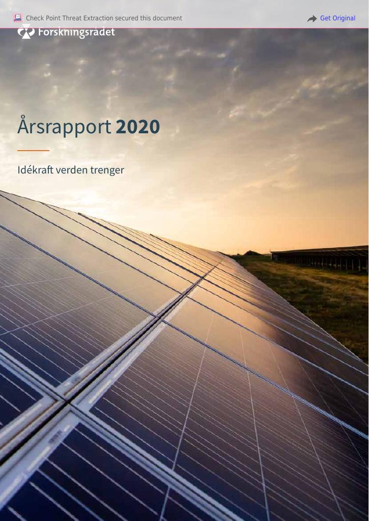 Forsiden av dokumentet Årsapport Forskningsrådet 2020