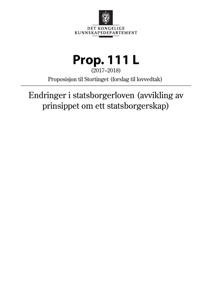 Forsiden av dokumentet Prop. 111 L (2017–2018)