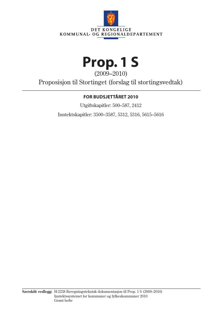 Forsiden av dokumentet Prop. 1 S (2009–2010)