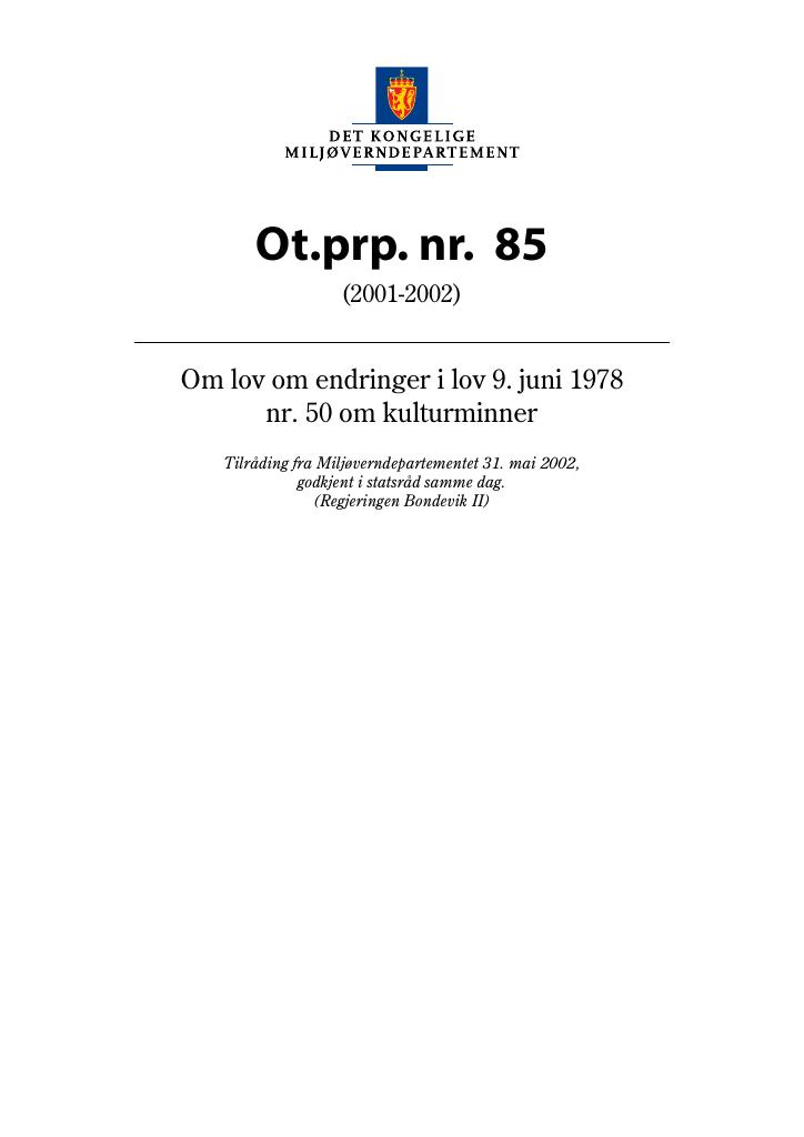 Forsiden av dokumentet Ot.prp. nr. 85 (2001-2002)