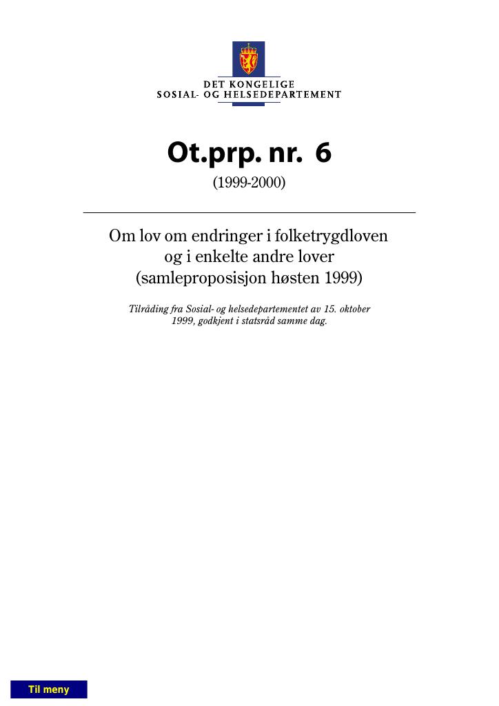 Forsiden av dokumentet Ot.prp. nr. 6 (1999-2000)