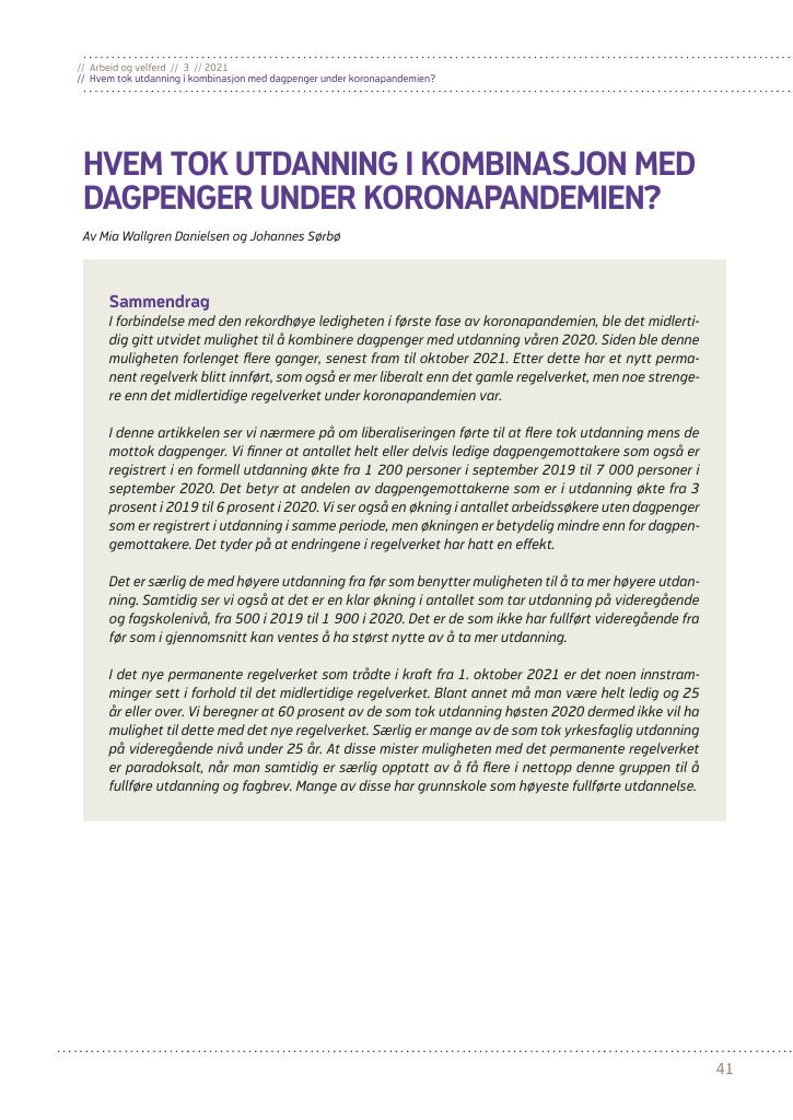 Forsiden av dokumentet Hvem tok utdanning i kombinasjon med dagpenger under koronapandemien?