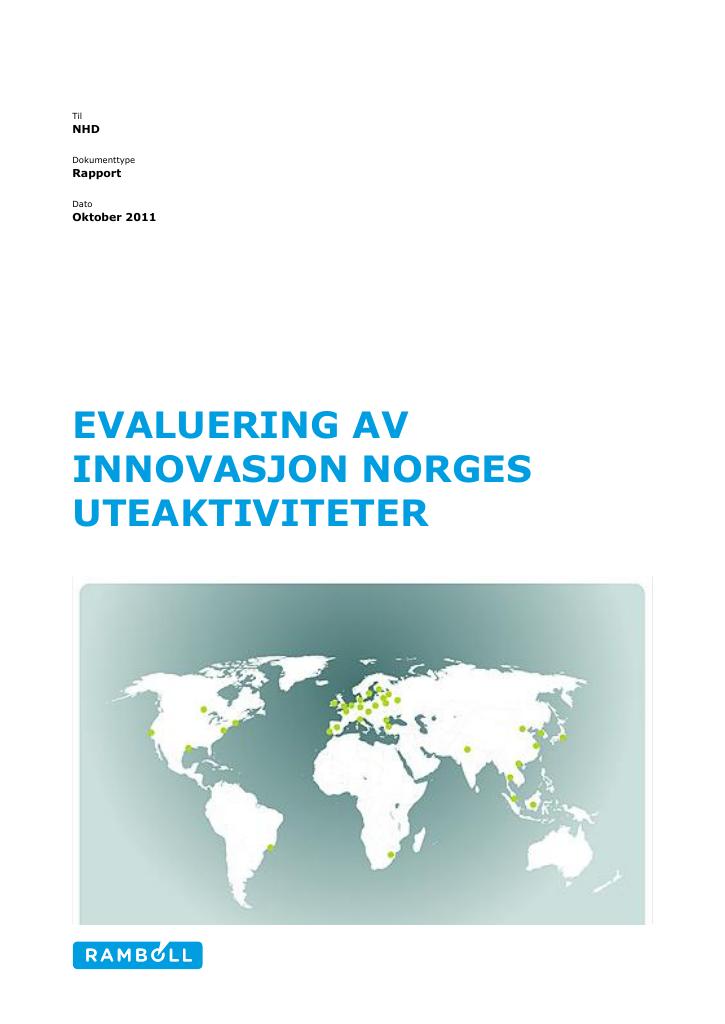 Forsiden av dokumentet Evaluering av Innovasjon Norges uteaktiviteter