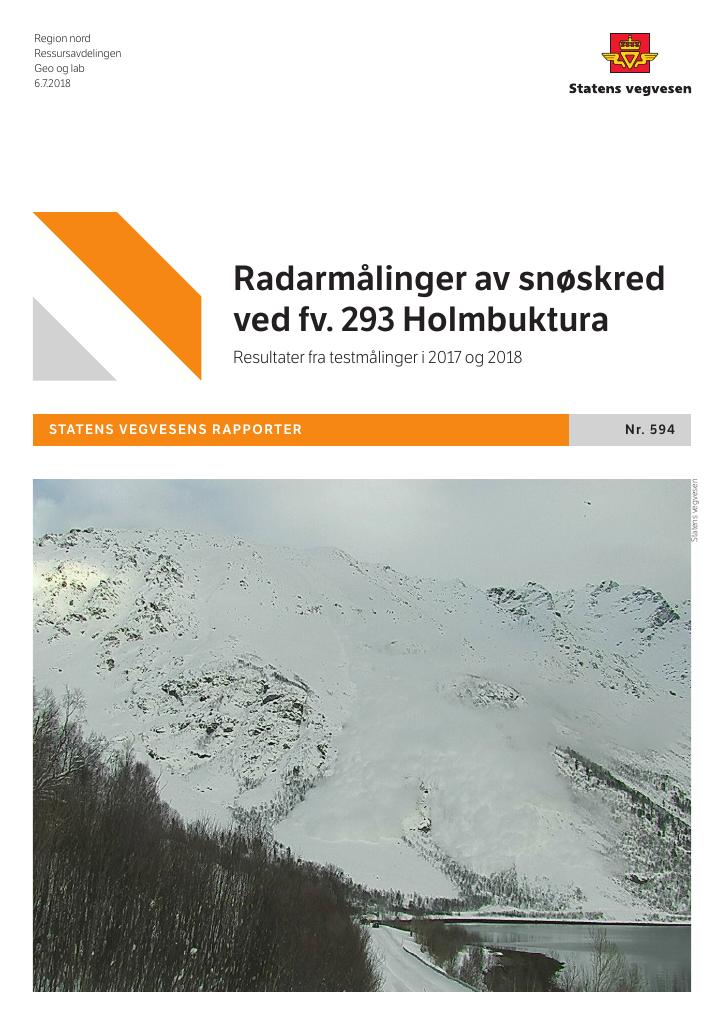 Forsiden av dokumentet Radarmålinger av snøskred ved fv. 293 Holmbuktura