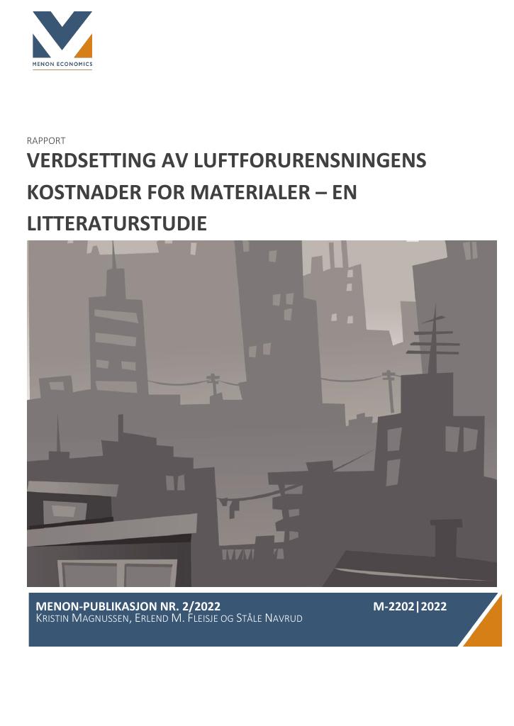 Forsiden av dokumentet Verdsetting av luftforurensningens kostnader for materialer : en litteraturstudie
