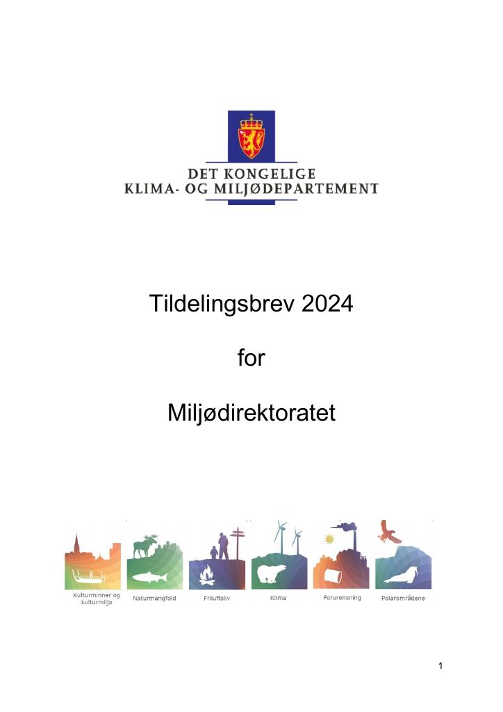 Forsiden av dokumentet Tildelingsbrev 2024