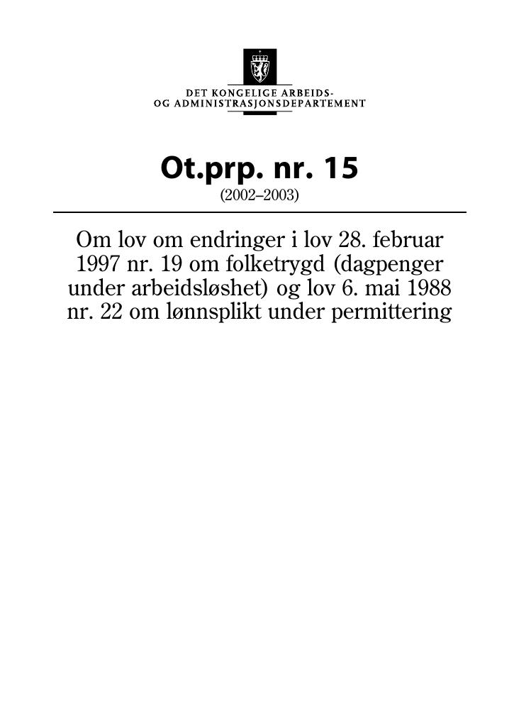Forsiden av dokumentet Ot.prp. nr. 15 (2002-2003)