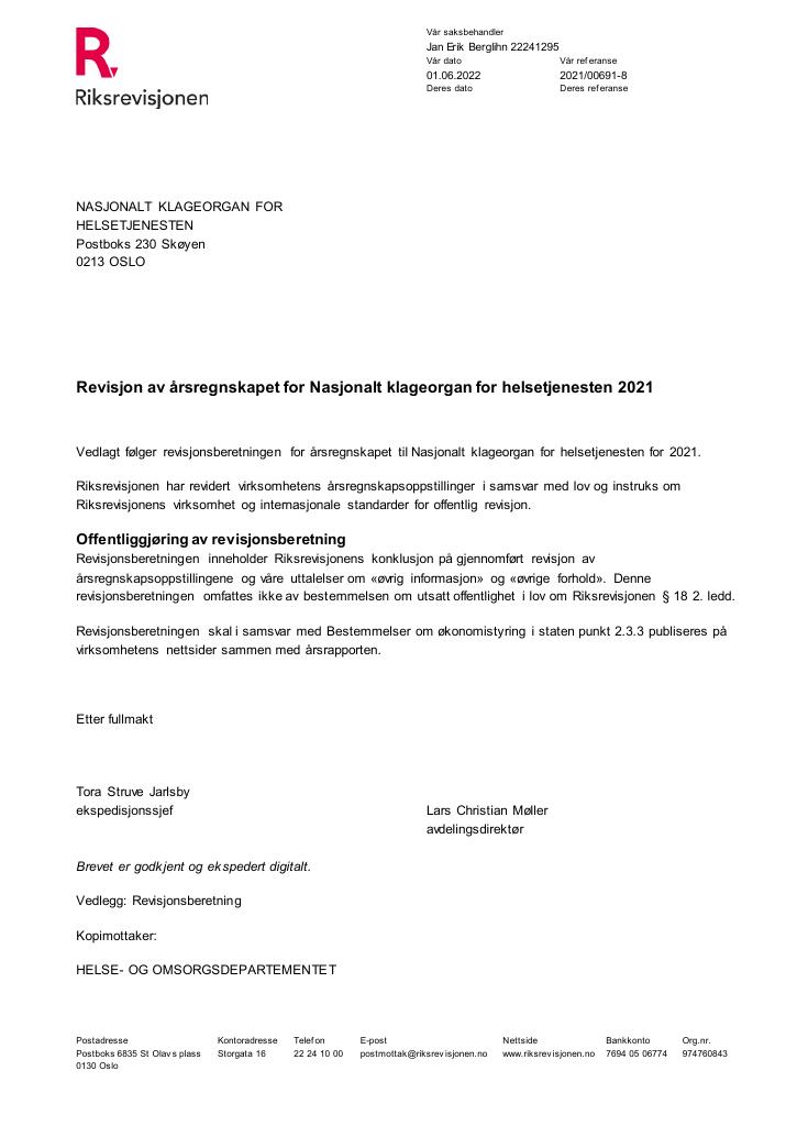 Forsiden av dokumentet Revisjonsberetning (PDF)