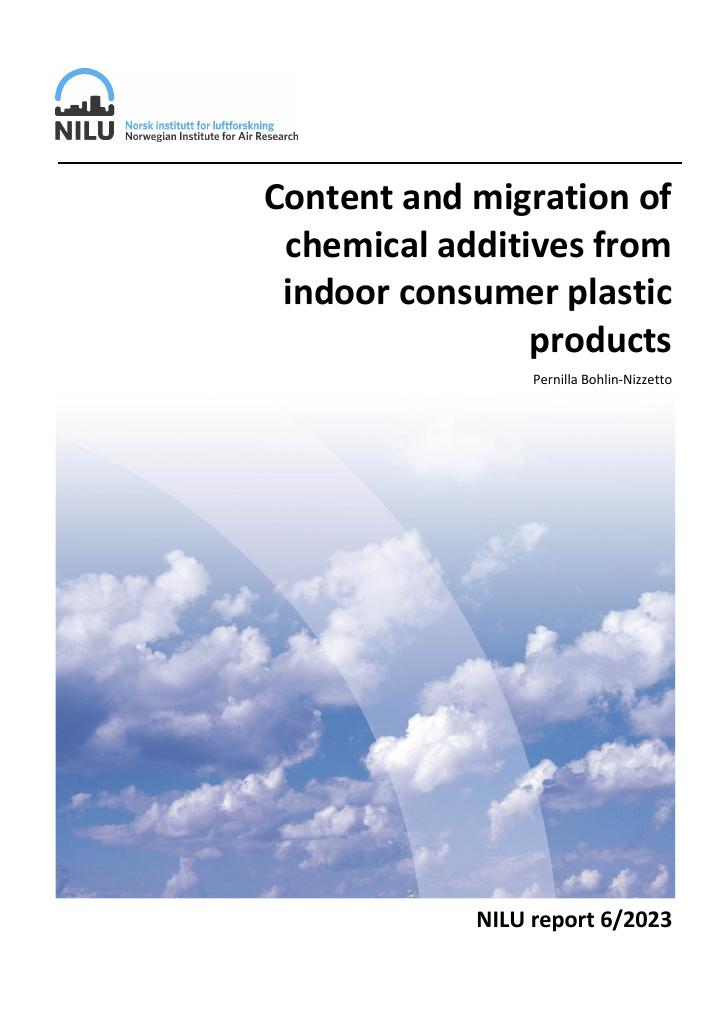 Forsiden av dokumentet Content and migration of chemical additives from indoor consumer plastic products