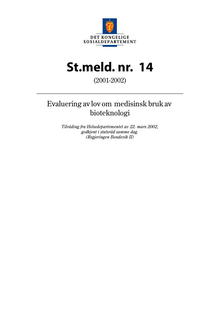 Forsiden av dokumentet St.meld. nr. 14 (2001-2002)