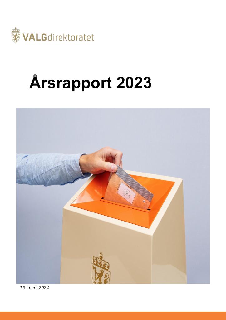 Forsiden av dokumentet Årsrapport Valgdirektoratet 2023