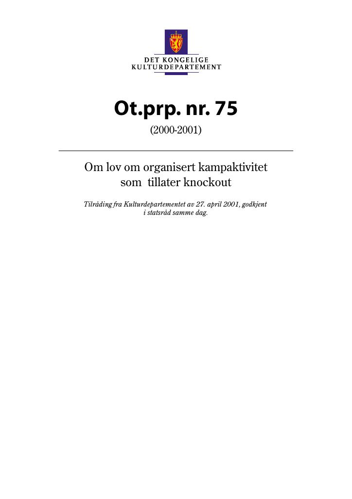 Forsiden av dokumentet Ot.prp. nr. 75 (2000-2001)